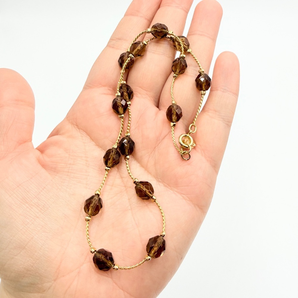 Liz Claiborne Gold Tone Brown Faceted Bead Necklace – Minimal Classic